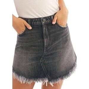 Free People We The Free Women's Black Raw Hem Baily Denim Mini Skirt - 26